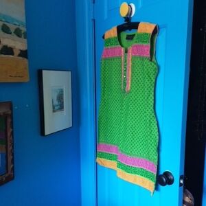 Green and Pink Sleeveless Dress
